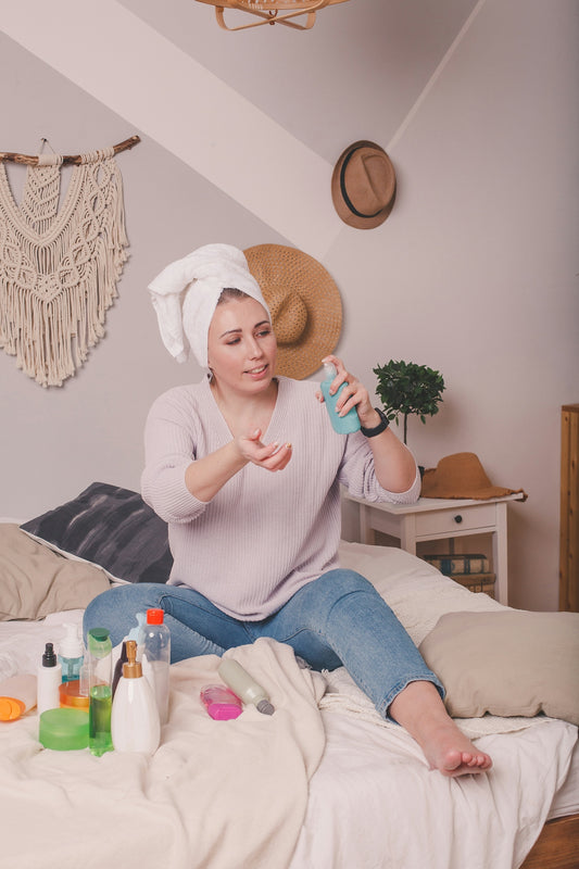 a person sitting on a bed